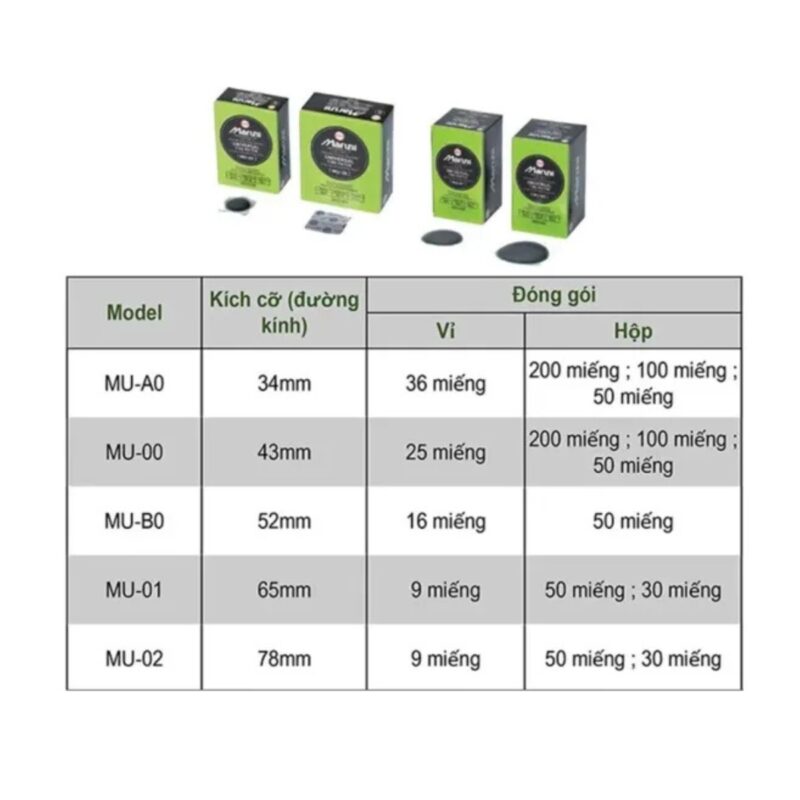 Vỉ 16 Miếng Vá Lốp Maruni MU-B0 Tròn 52mm
